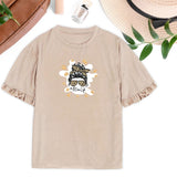 Maxbell Women Ruffle Short Sleeve Y2K Khaki Summer Top for Sports Commuting Vacation