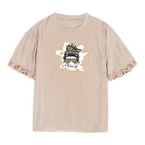 Maxbell Women Ruffle Short Sleeve Y2K Khaki Summer Top for Sports Commuting Vacation