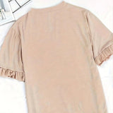 Maxbell Women Ruffle Short Sleeve Y2K Khaki Summer Top for Sports Commuting Vacation