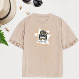 Maxbell Women Ruffle Short Sleeve Y2K Khaki Summer Top for Sports Commuting Vacation