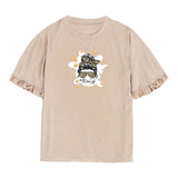 Maxbell Women Ruffle Short Sleeve Y2K Khaki Summer Top for Sports Commuting Vacation