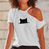 Maxbell Womens Off Shoulder Tops Cat Printed Summer Tops for Walking Office Vacation