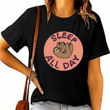 Maxbell Women's T Shirt Streetwear Black Crewneck T Shirt for Street Travel Vacation L