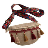 Maxbell Bohemian Fanny Pack with Tassels Ethnic Shoulder Bag for Work Birthday Beach Red