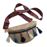 Maxbell Bohemian Fanny Pack with Tassels Ethnic Shoulder Bag for Work Birthday Beach Blue