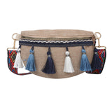 Maxbell Bohemian Fanny Pack with Tassels Ethnic Shoulder Bag for Work Birthday Beach Blue