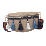 Maxbell Bohemian Fanny Pack with Tassels Ethnic Shoulder Bag for Work Birthday Beach Blue