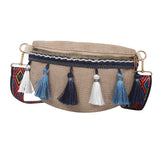 Maxbell Bohemian Fanny Pack with Tassels Ethnic Shoulder Bag for Work Birthday Beach Blue