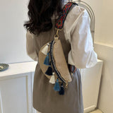Maxbell Bohemian Fanny Pack with Tassels Ethnic Shoulder Bag for Work Birthday Beach Blue
