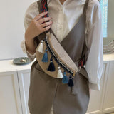 Maxbell Bohemian Fanny Pack with Tassels Ethnic Shoulder Bag for Work Birthday Beach Blue