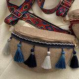 Maxbell Bohemian Fanny Pack with Tassels Ethnic Shoulder Bag for Work Birthday Beach Blue