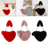 Maxbell Fuzzy Crossbody Bag with Chain Strap Shoulder Bag Small Heart Shaped Handbag Red