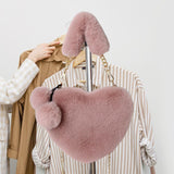 Maxbell Fuzzy Crossbody Bag with Chain Strap Shoulder Bag Small Heart Shaped Handbag Pink
