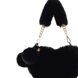 Maxbell Fuzzy Crossbody Bag with Chain Strap Shoulder Bag Small Heart Shaped Handbag Black