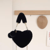 Maxbell Fuzzy Crossbody Bag with Chain Strap Shoulder Bag Small Heart Shaped Handbag Black