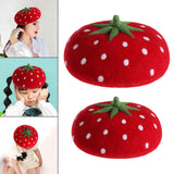 Maxbell Strawberry Beret Hat Artist Hat Elegant Soft Beanie Winter Newsboy Beret Cap 55to60cm for Adults