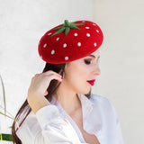 Maxbell Strawberry Beret Hat Artist Hat Elegant Soft Beanie Winter Newsboy Beret Cap 55to60cm for Adults