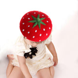 Maxbell Strawberry Beret Hat Artist Hat Elegant Soft Beanie Winter Newsboy Beret Cap 49to54cm for Kids