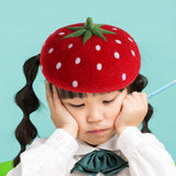 Maxbell Strawberry Beret Hat Artist Hat Elegant Soft Beanie Winter Newsboy Beret Cap 49to54cm for Kids