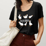 Maxbell Women's T Shirt Female Tee Shirts Summer Goose Print Casual Crewneck Clothes S
