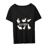 Maxbell Women's T Shirt Female Tee Shirts Summer Goose Print Casual Crewneck Clothes M