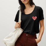 Maxbell Women's T Shirt Streetwear Summer Heart Pattern Round Neck Stylish Basic Tee L