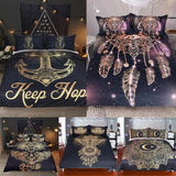 Max 3Pcs Bedding Set Golden Print Duvet Cover Pillowcase Eyes - 173cmx218cm - Aladdin Shoppers