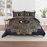 Max 3Pcs Bedding Set Golden Print Duvet Cover Pillowcase Moon -203cmx228cm