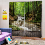 Max 2 Panels Digital 3D Printing Blackout Window Curtains Stream