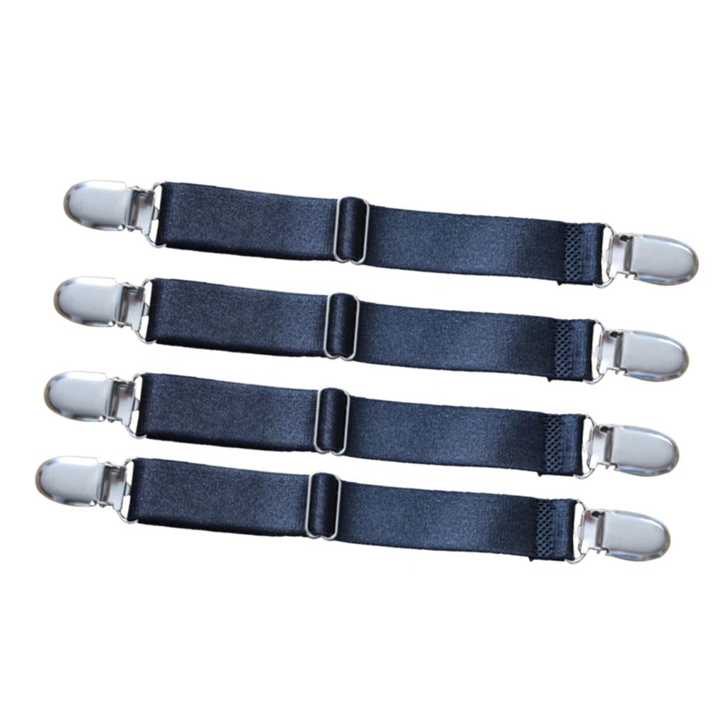 4 Pieces Bed Sheet Grippers Suspenders Fastener Clips Straps 2 Heads Black