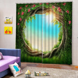 Max Charming Scenery Printed Window Curtains Drapes Tree Hole
