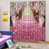 Max Charming Scenery Printed Window Curtains Drapes Cherry Blossom Road