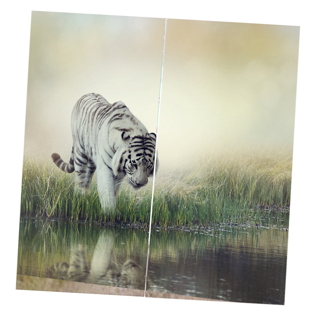 Max Set of 2 Panel Digital Photo Printing Blackout 3D Curtains White Tiger