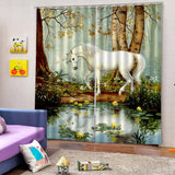 Max Set of 2 Panel Digital Photo Printing Blackout 3D Curtains White Horse
