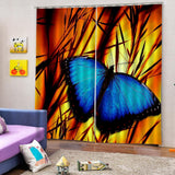 Max Set of 2 Panel Digital Photo Printing Blackout 3D Curtains Blue Butterfly