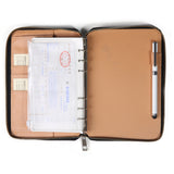 Max Leather Zipper Padfolio with Replaceable Loose-leaf Paper 80 Sheet Brown
