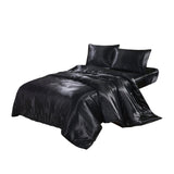 Solid Color Satin Faux Silk Bedding Duvet Cover Set UK Single Black