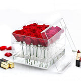 Maxbell Clear Acrylic Rose Flower Box Cut Flower Arranging Holder Gift Box 16 Holes