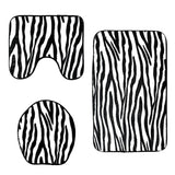 Max 3 Pieces Flannel Toilet Lid Non Slip Bath Mat Bathroom Rug Set Zebra Stripe