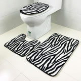 Max 3 Pieces Flannel Toilet Lid Non Slip Bath Mat Bathroom Rug Set Zebra Stripe