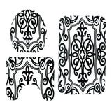 Max 3 Pieces Flannel Toilet Lid Non Slip Bath Mat Bathroom Rug Set Black Vine