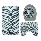 Max 3 Pieces Flannel Toilet Lid Non Slip Bath Mat Bathroom Rug Set White Tiger