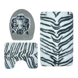 Max 3 Pieces Flannel Toilet Lid Non Slip Bath Mat Bathroom Rug Set White Tiger