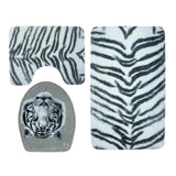 Max 3 Pieces Flannel Toilet Lid Non Slip Bath Mat Bathroom Rug Set White Tiger