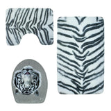 Max 3 Pieces Flannel Toilet Lid Non Slip Bath Mat Bathroom Rug Set White Tiger