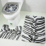 Max 3 Pieces Flannel Toilet Lid Non Slip Bath Mat Bathroom Rug Set White Tiger