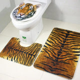 Max Maxb 3 Pieces Flannel Toilet Lid Non Slip Bath Mat Bathroom Rug Set Tiger