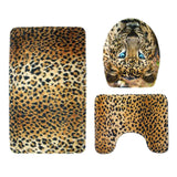 Max Maxb 3 Pieces Flannel Toilet Lid Non Slip Bath Mat Bathroom Rug Set Leopard