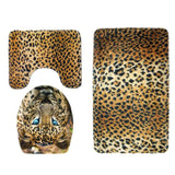 Max Maxb 3 Pieces Flannel Toilet Lid Non Slip Bath Mat Bathroom Rug Set Leopard