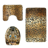 Max Maxb 3 Pieces Flannel Toilet Lid Non Slip Bath Mat Bathroom Rug Set Leopard